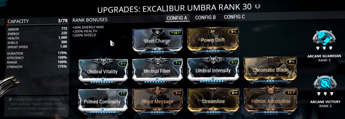 Exaclibur umbra deals build warframe